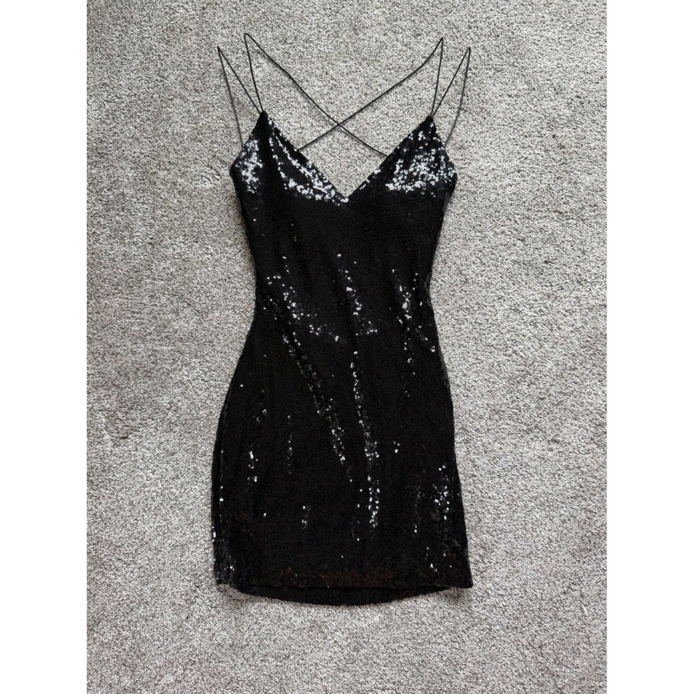 B Darlin‎ Black Sequin Mini Dress Crisscross Back Size M - Picture 2 of 7